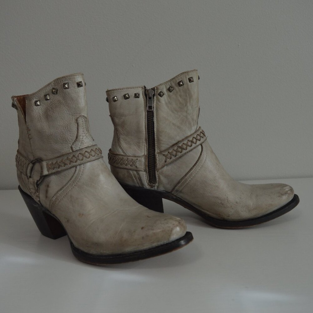 Lucchese Harness Ani Studded Distressed White Western Booties - Picture 13 of 15